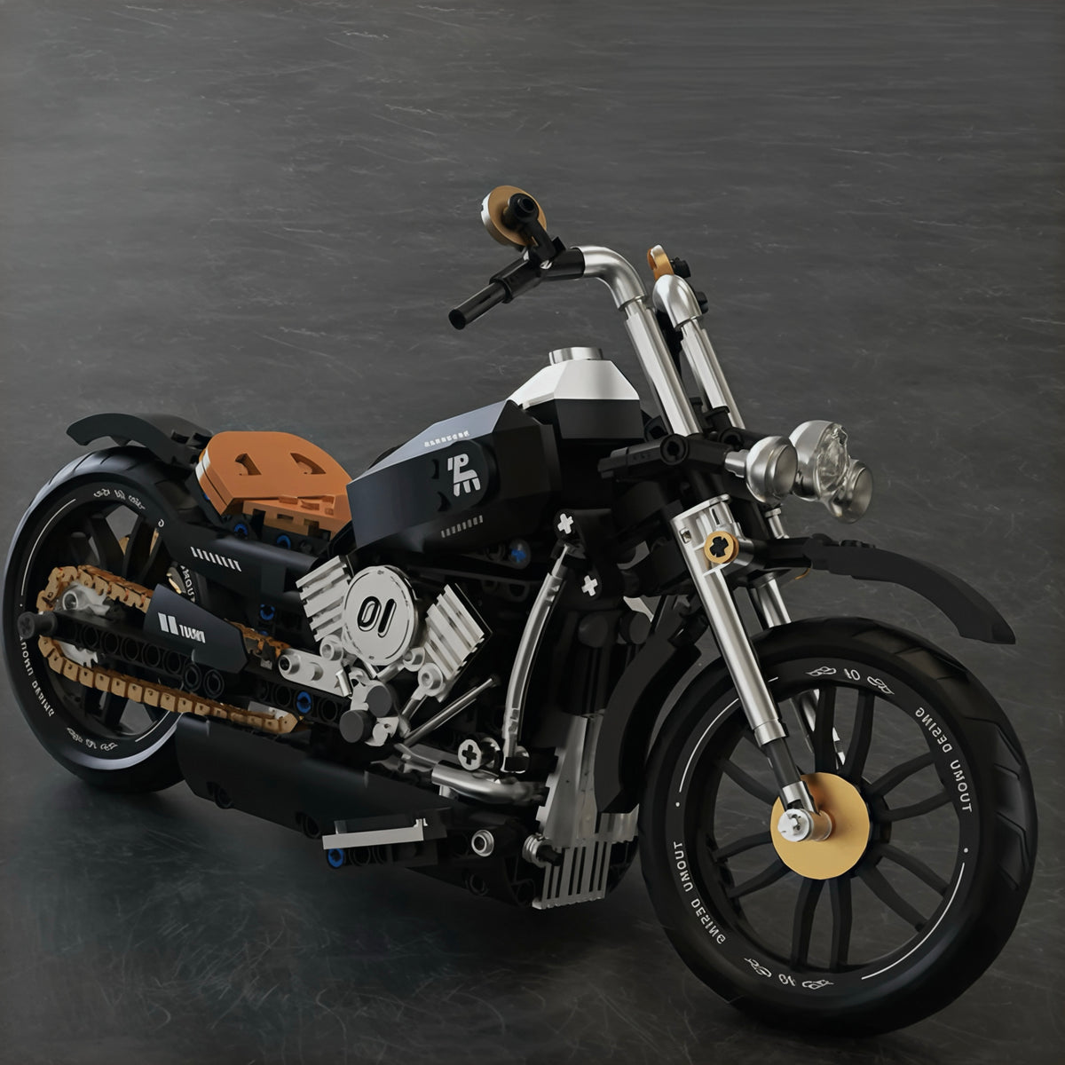 A classic motorcycle with a dual side exhaust