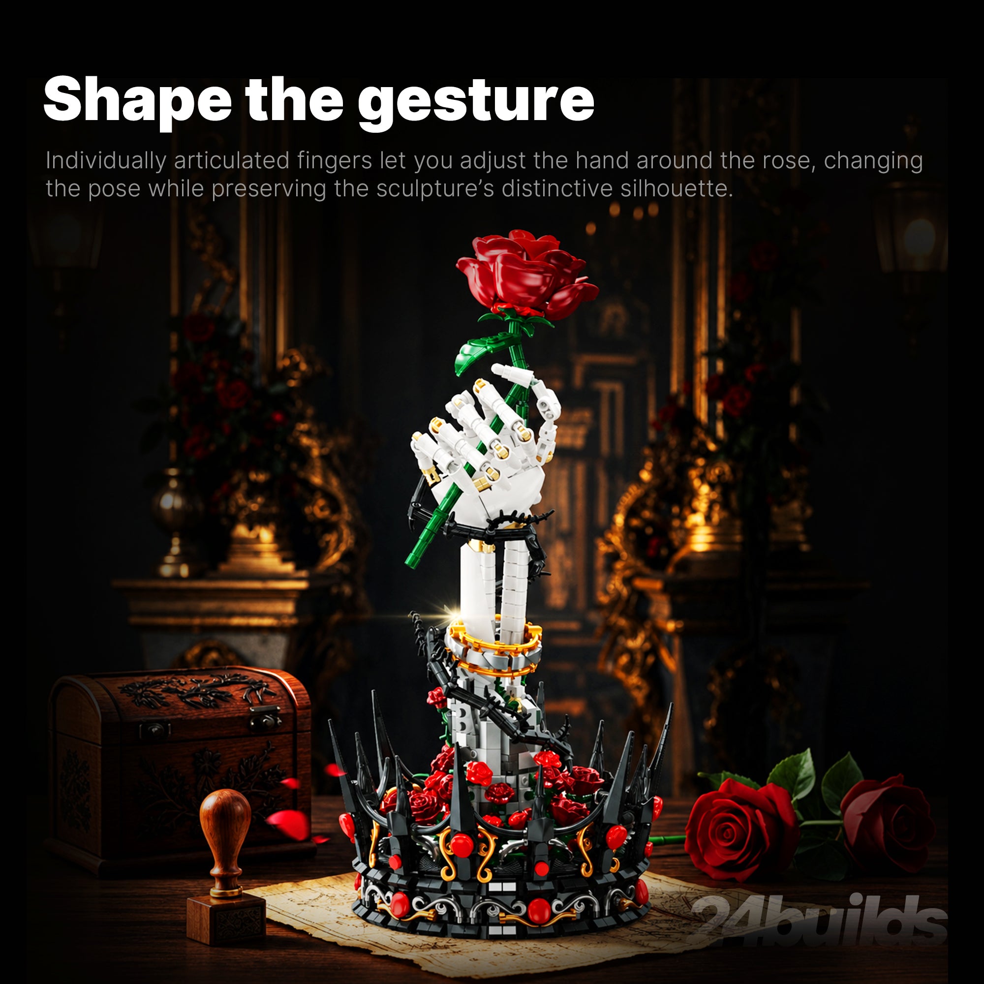 Skeletal Hand Rose Sculpture