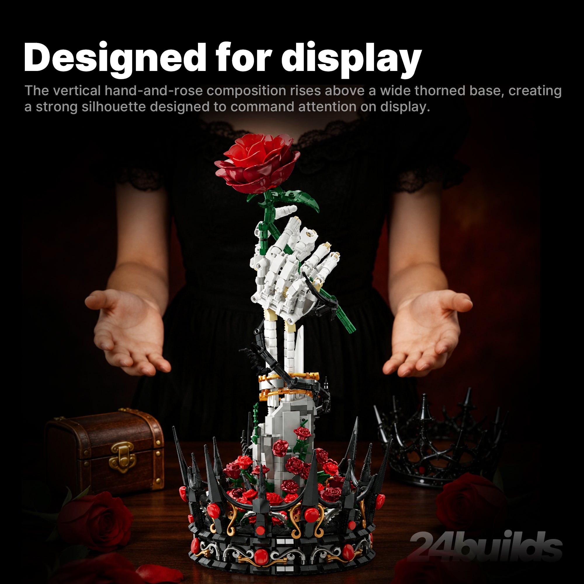 Skeletal Hand Rose Sculpture