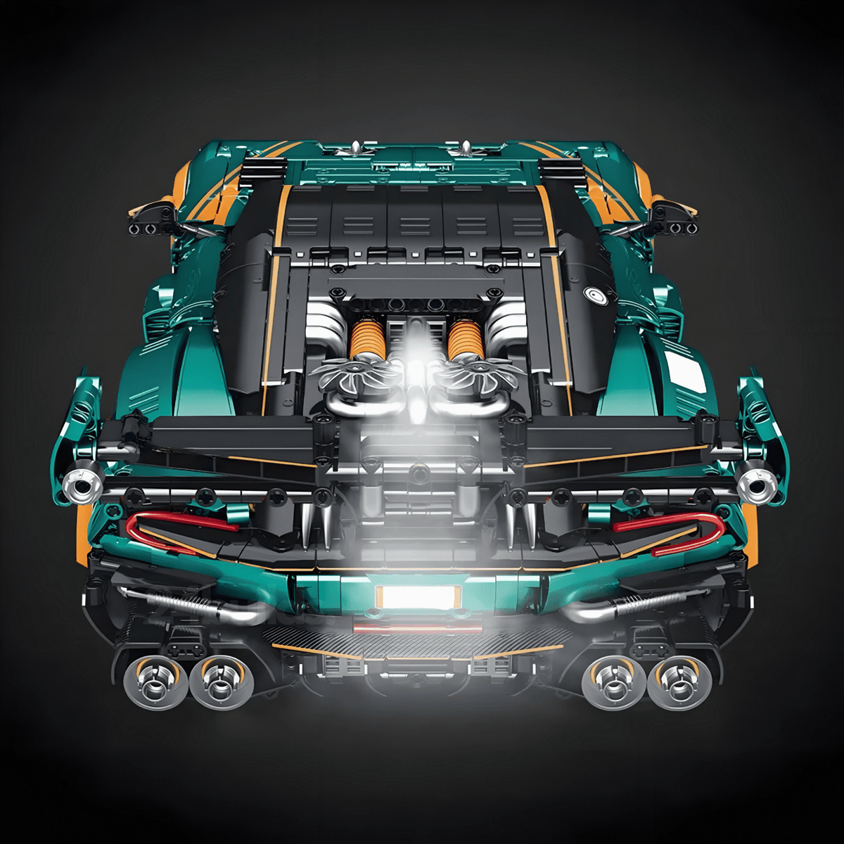 A V12 with rotating pistons under emerald green