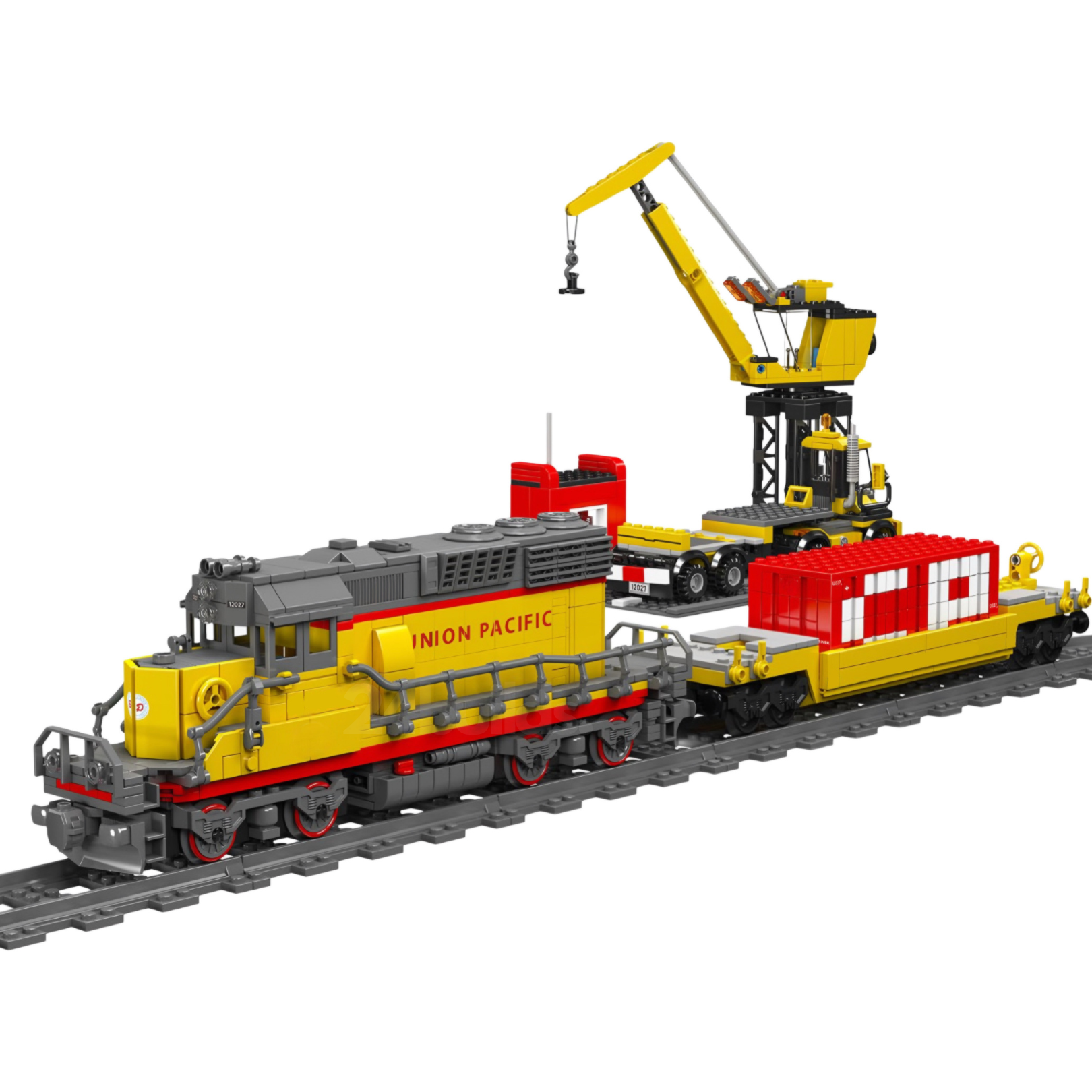 EMD SD40 Freight Train With Crane | 1170pcs